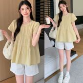 胖mm宽松娃娃衫 遮肚子显瘦大码 短袖 衬衣薄款 上衣2025夏装 新款