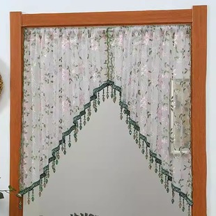 法式复古轻奢吊坠纱帘免打孔门帘半截新款刺绣卧室玄关隔断帘装饰