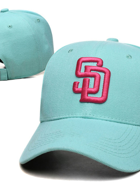 浅蓝色弯檐帽子SD标志青年时尚棒球帽说唱街舞嘻哈潮帽外贸出口帽