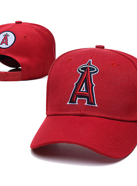 简约红色弯檐帽鸭舌帽时尚百搭男女韩版街舞反戴棒球帽立体刺绣帽