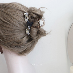 GUKUALI 暗黑蝴蝶猫眼石甜酷少女鲨鱼夹发夹8cm抓夹 2025日韩新款