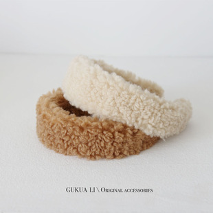 GUKUALI 春夏羊羔毛发箍头饰宽边头箍女毛绒绒发卡发带韩国发饰