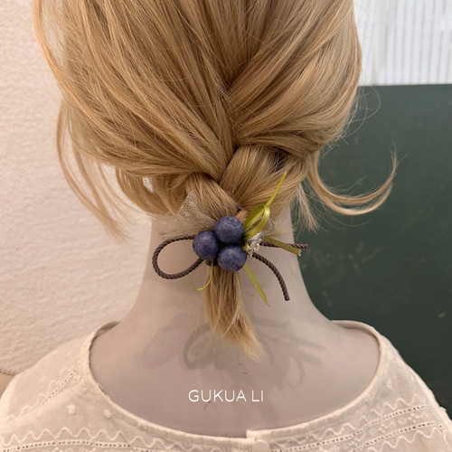 GUKUALI蕾丝蝴蝶结蓝莓发圈