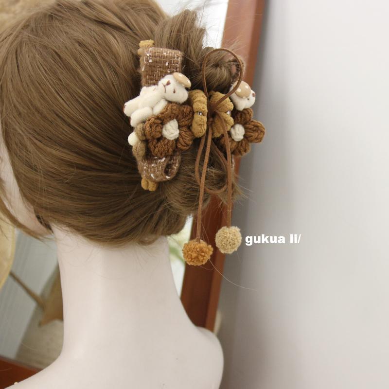 GUKUALI原创小熊花朵流苏发圈