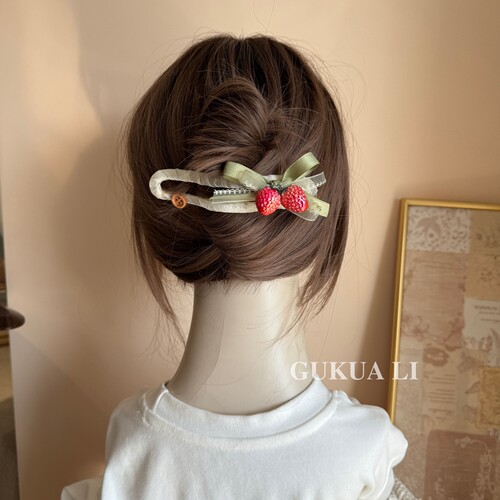 GUKUALI草莓蝴蝶结手工发夹