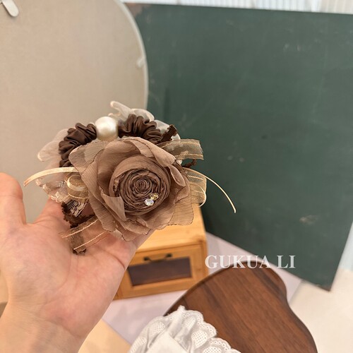 GUKUALI复古玫瑰丝带蝴蝶结发圈