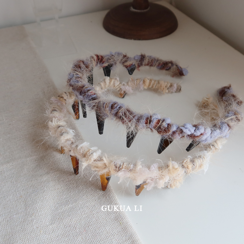 GUKUA LI 秋冬季新款毛茸茸毛线发箍简约百搭日常头箍发饰头饰