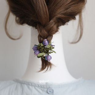GUKUALI蓝莓树藤发圈发饰头绳夏季 发绳甜美扎马尾发夹女盘发 新款