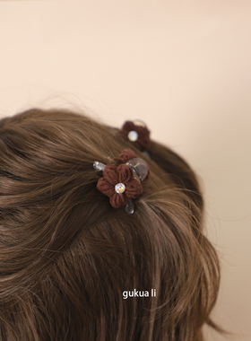 GUKUALI头花朵迷你对夹高级感气质发抓半扎发夹发卡毛线半公主新