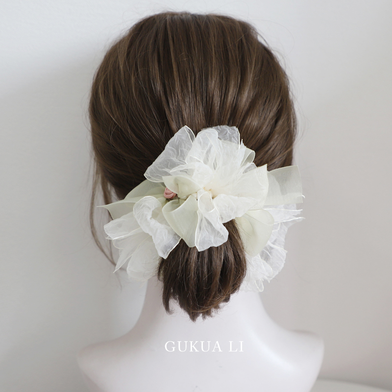 GUKUALI 2025夏季新品超仙米白小玫瑰发圈格林系少女发绳发饰头饰