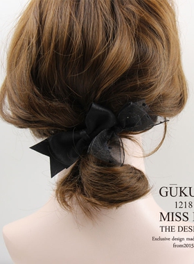 550gukua-missli李小姐梨花日本定制手工新款纱黑蝴蝶结发夹发饰