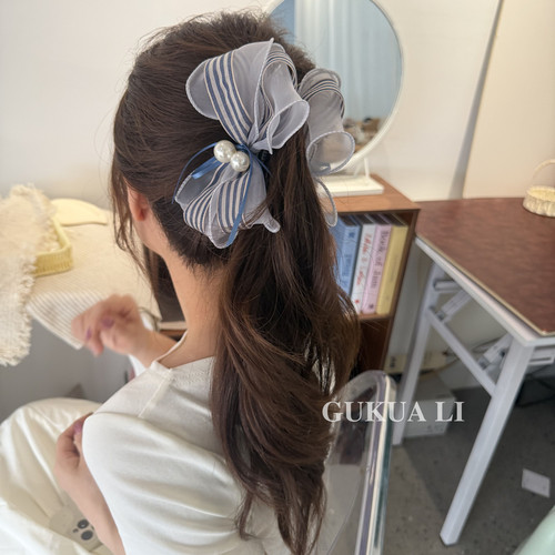 GUKUALI复古条纹蝴蝶结香蕉夹