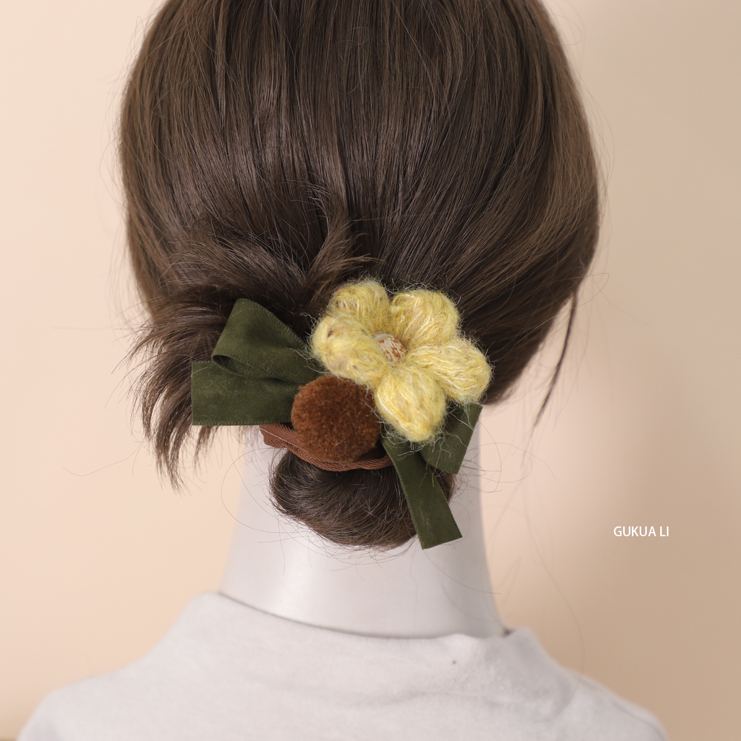 复古毛绒花朵发夹女高级感