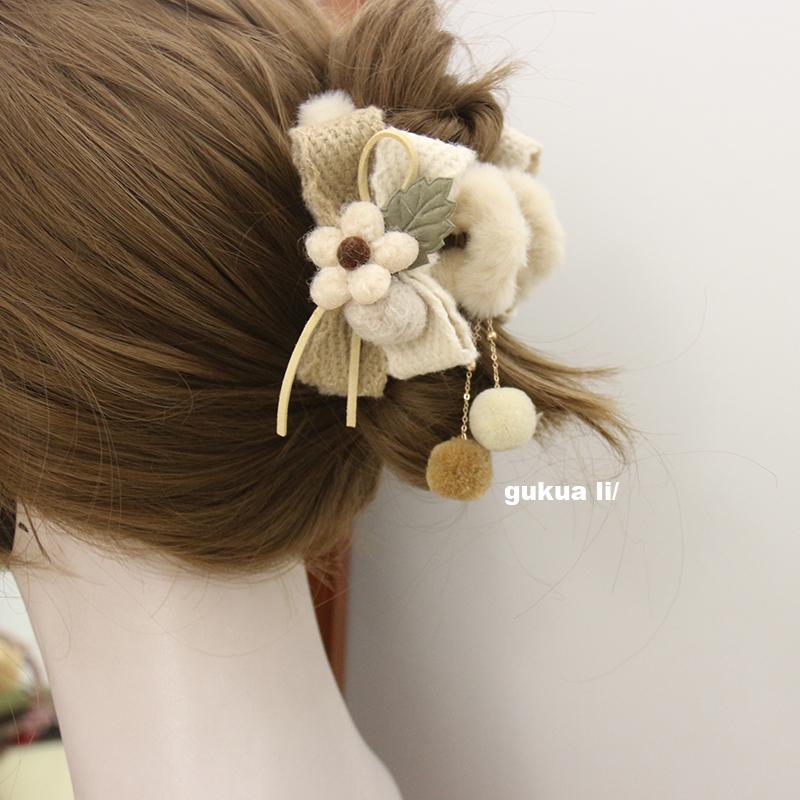 GUKUALI花朵水貂毛球流苏发饰