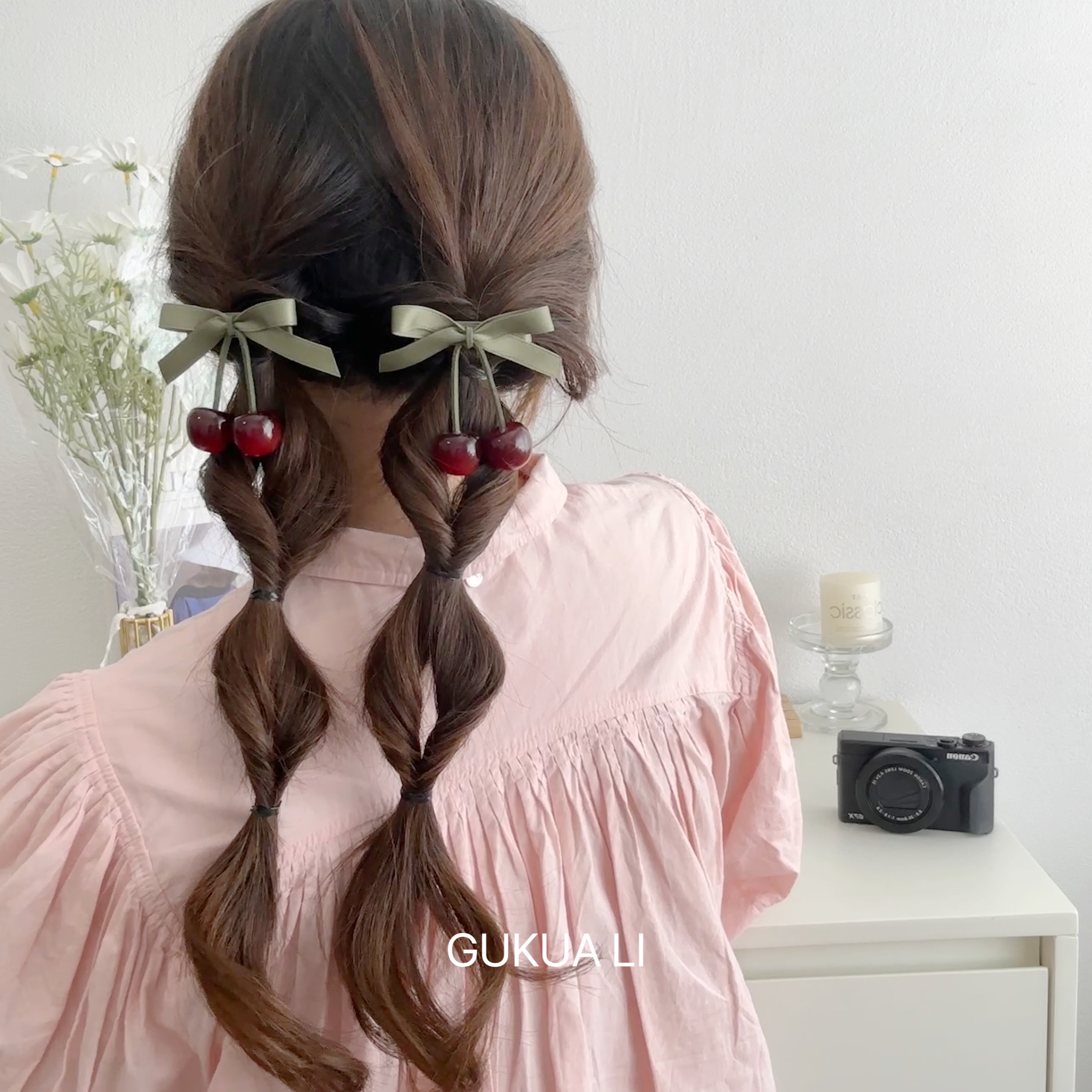 GUKUALI 2025春夏新款樱桃蝴蝶结鸭嘴夹甜美少女森系发饰发夹头饰