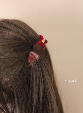 GUKUALI可爱毛发梳女酿红色格纹编织发绳气质发饰爱心蝴蝶结头饰