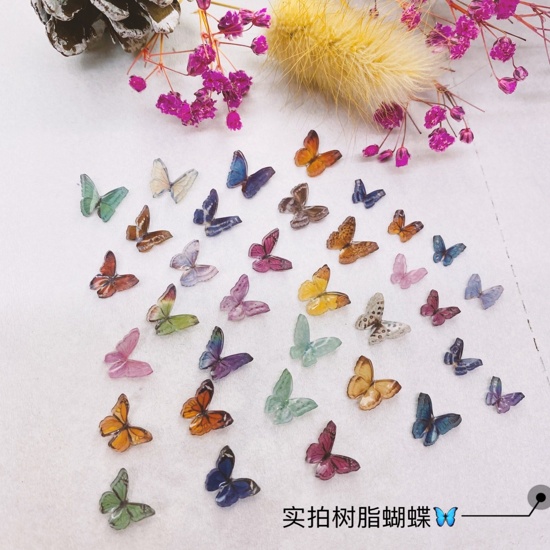 日式美甲树脂蝴蝶饰品立体手工网红小红书INS风贴成品贴纸钻饰