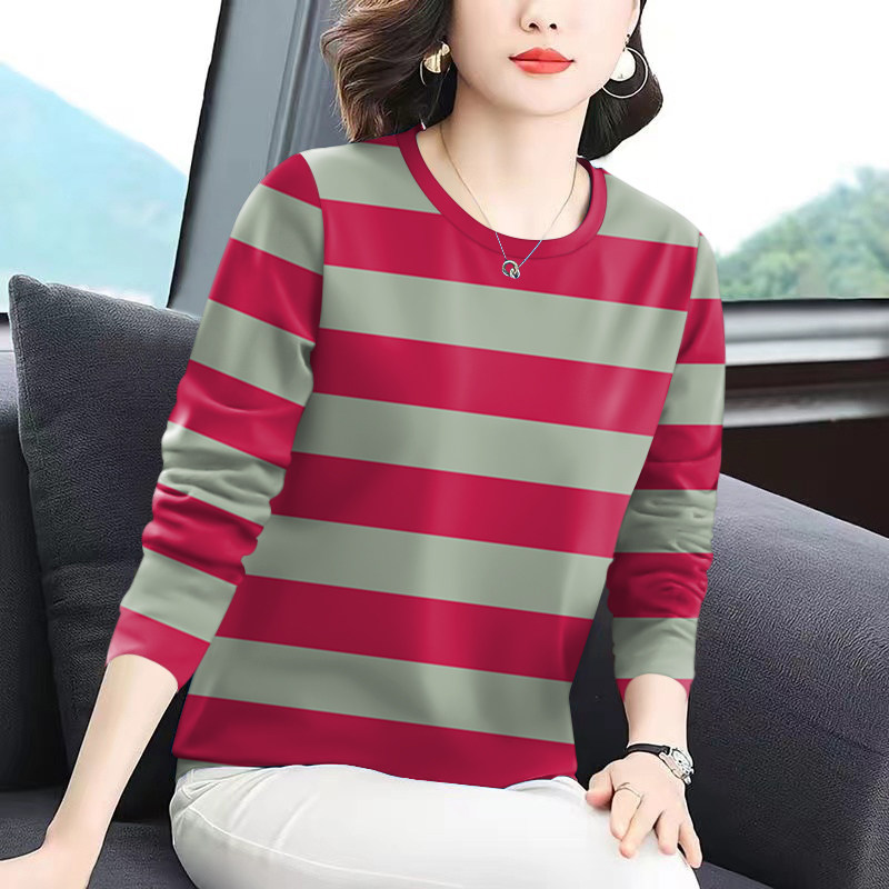 清仓捡漏~秋冬打底上衣新款减龄条纹长袖宽松遮肚显瘦T恤女上衣潮