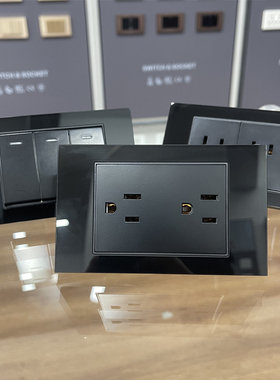 118型台湾美标黑色钢化玻璃面板15A插座USB美规110v电源插座六孔
