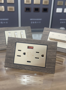 台湾110v美标15A电源六孔插座美规118型金属复古木纹USB+Type-c