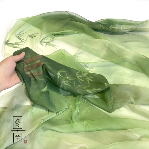雪纺汉服布料古风国风竹子印花