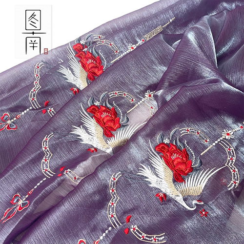 图南雪纺汉服古风山茶仙鹤