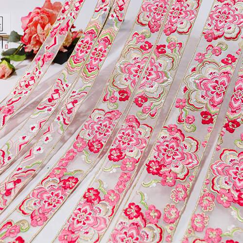 原创蕾丝团花辅料绣花重工刺绣汉服袖领口边条欧根纱窗帘边条diy