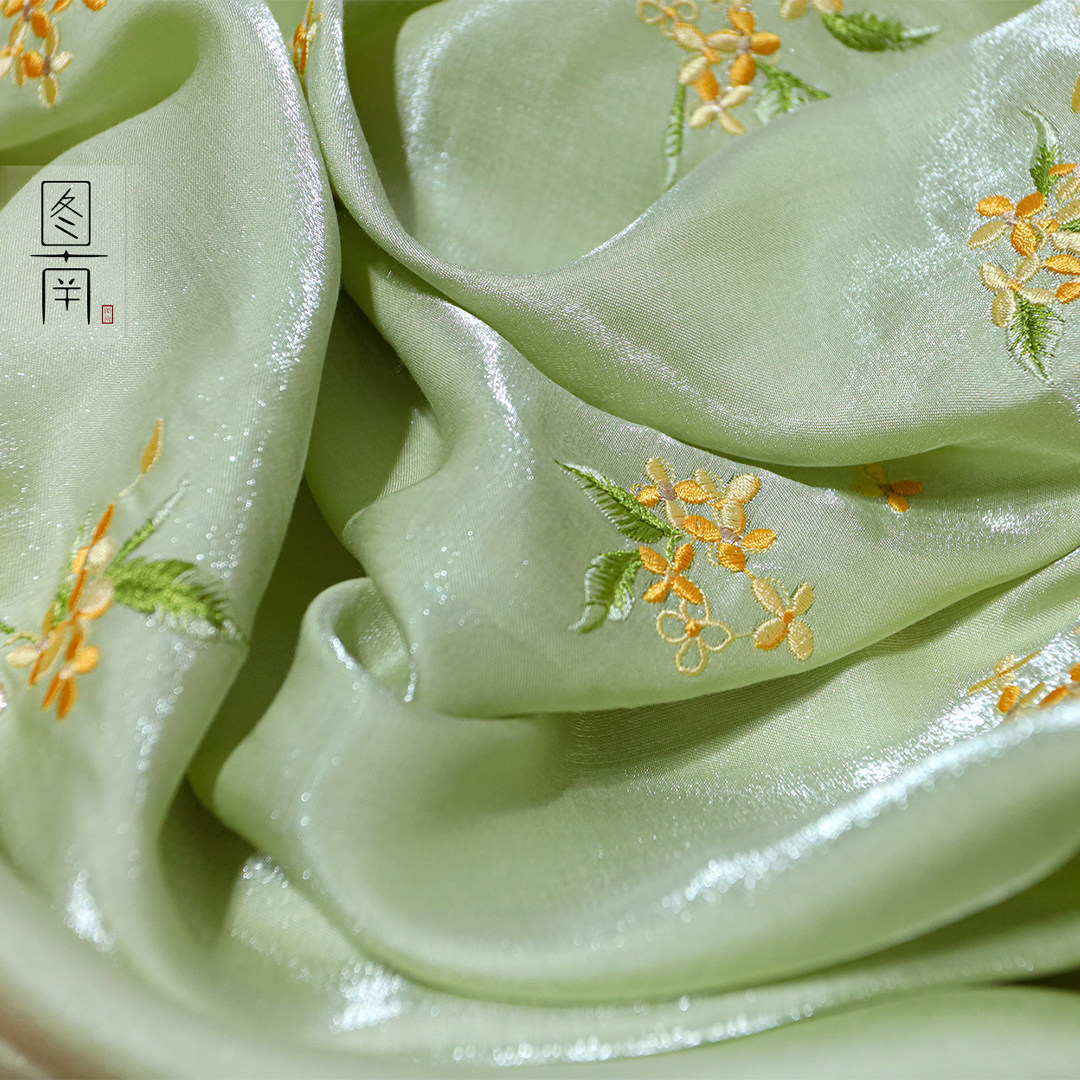 图南桂花绣花布料汉服古风旗袍布料夏季襦裙童装娃衣面料设计师