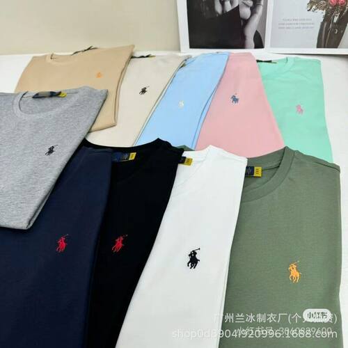 外贸保罗T恤LF小马标刺绣女圆领短袖纯棉半袖男卫衣百搭打底衫潮