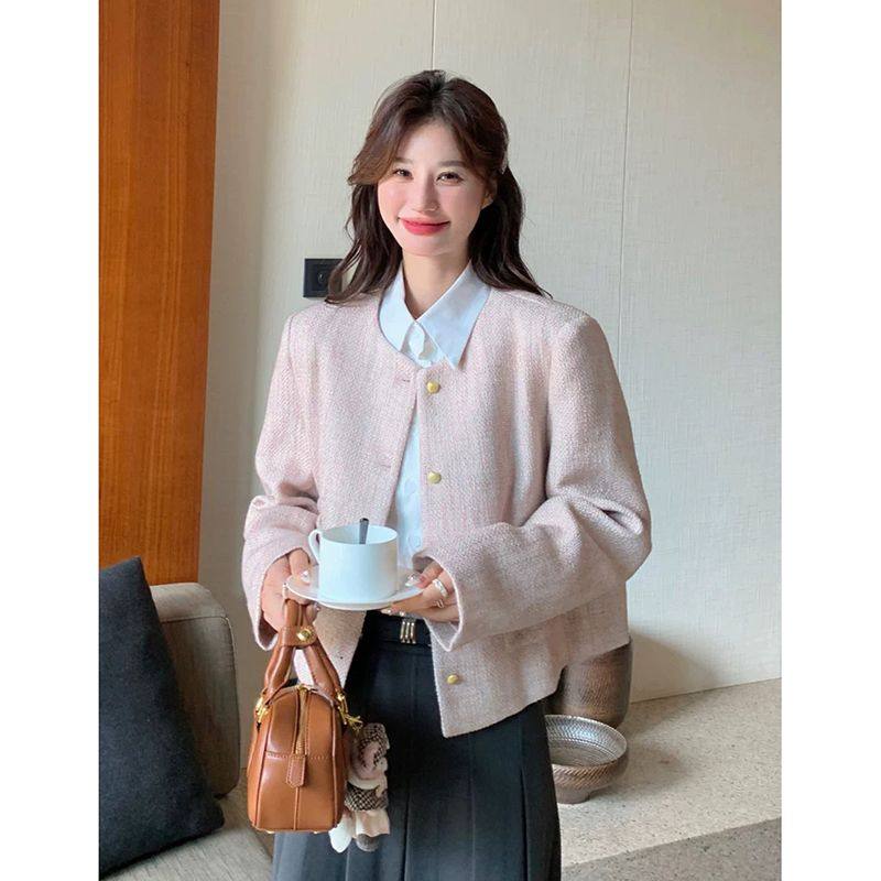 粉色小香风外套女秋季2025新款千金减龄韩系小个子短款上衣,女装/女士精品,短外套,淘宝优惠券,粉丝福利购,淘宝优惠卷