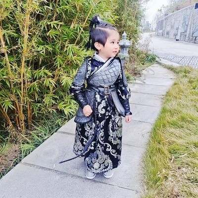 元旦节春节c汉服儿童国风走秀套装龙鳞甲中国甲胄古代将军盔甲披