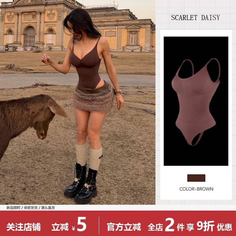 SKIMS同款辣妹塑身连体吊带背心欧美性感纯色修身露背吊带连体衣图片