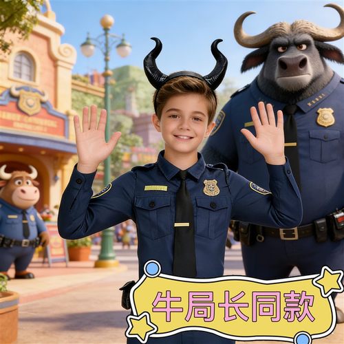 疯狂动物城儿童服装牛局长头饰发箍牛角COS表演道具动物角色扮演