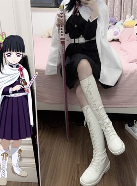 鬼灭之刃cos鞋服栗花落香奈乎鬼杀队cosplay动漫系带白色靴二次元