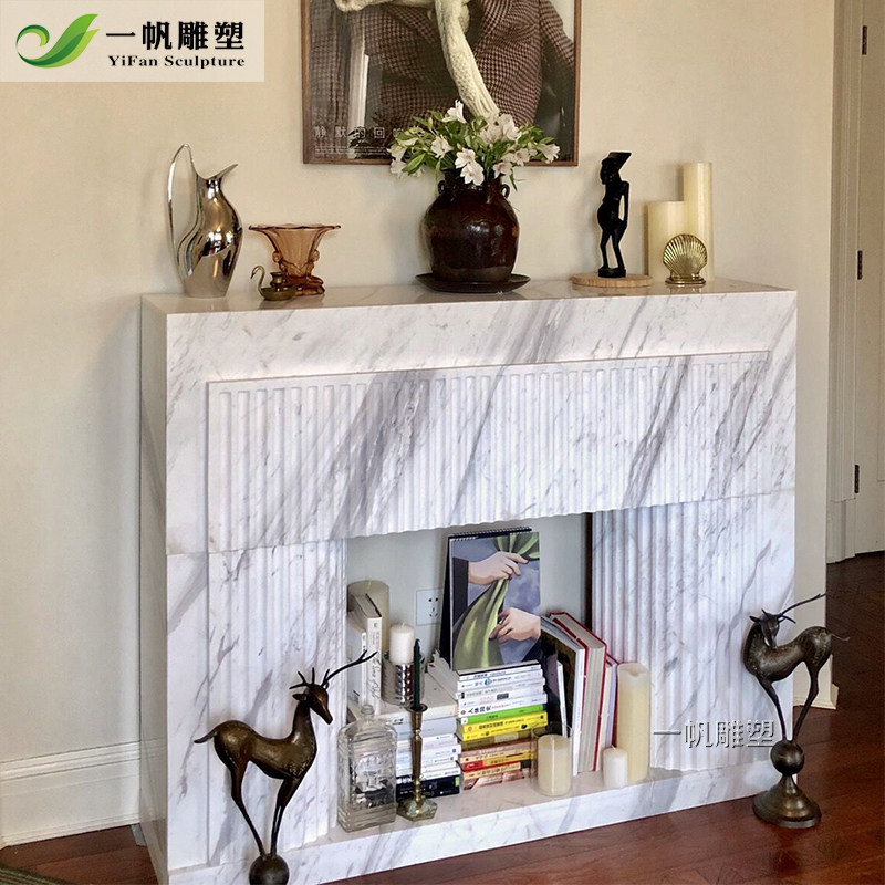 大理石壁炉法式石材壁炉架客厅美式现代简约北欧爵士白壁炉装饰柜