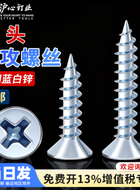 沪心蓝白锌十字沉头自攻螺丝高强度平头木螺丝加硬自攻钉M3M4M5M6