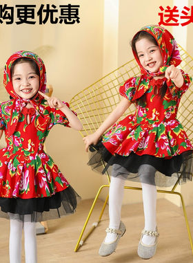 新款儿童元旦喜庆演出服女童春晚合唱服小学生诗歌朗诵红色公主裙