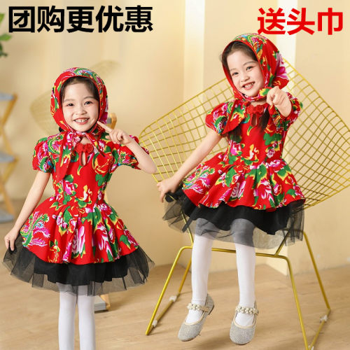新款儿童元旦喜庆演出服女童春晚合唱服小学生诗歌朗诵红色公主裙