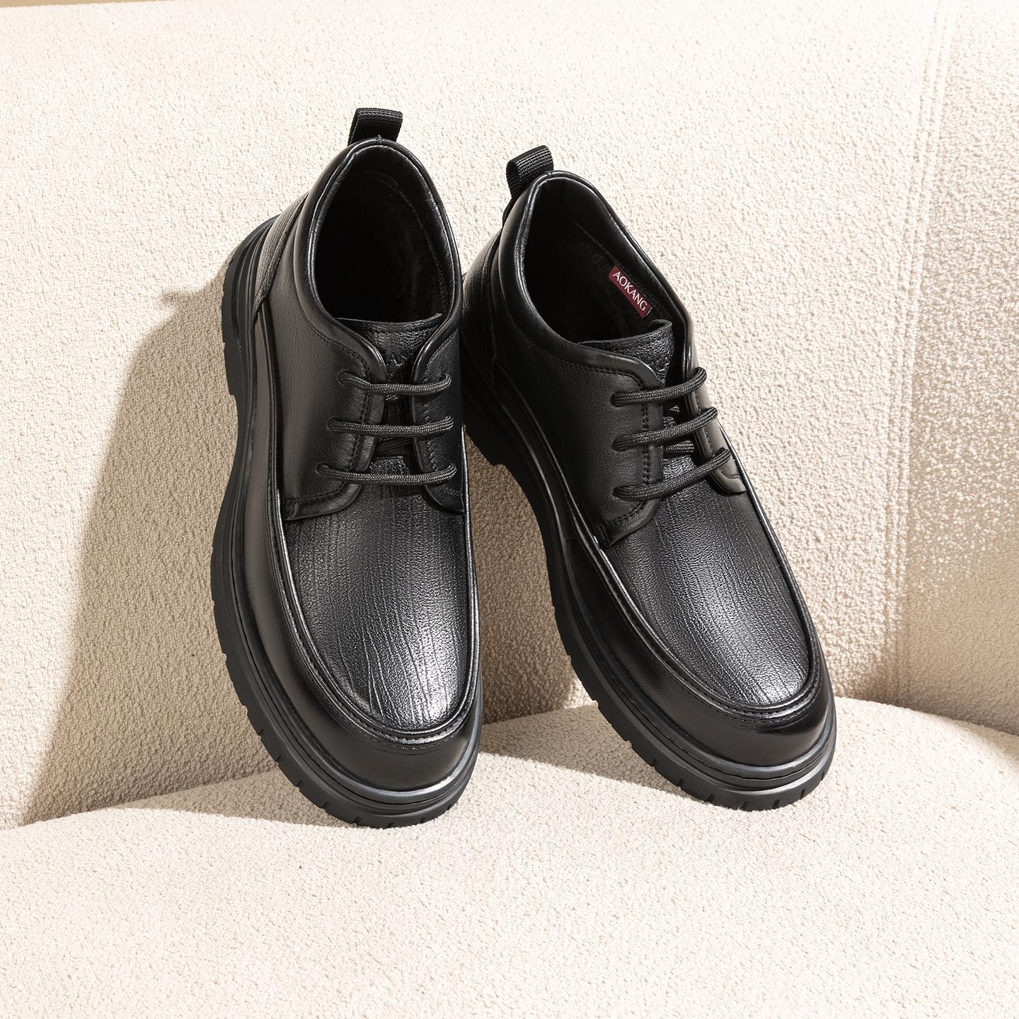 奥康2025冬季加绒防水黑色男高帮