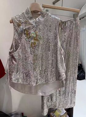 原创设计师品牌重工亮片刺绣马甲