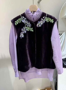 原创设计师品牌重工刺绣中式丝绒马甲