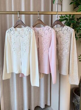 深圳原创设计师品牌时尚优雅气质款毛织蕾丝开衫上衣