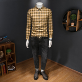 2025年男春秋季新款格子长袖衬衫时尚潮牌修身印花衬衣A9132P135，男装衬衫，电商D220