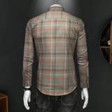 2025年男士春秋新款格子长袖衬衫时尚潮牌修身印花衬衣A0882P135，男装衬衫，电商D220