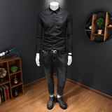 2026年男春秋季新款白色长袖衬衫时尚潮牌修身印花衬衣A9212P130，男装衬衫，电商D220