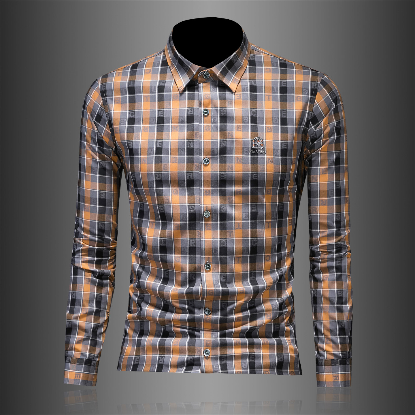 2026年男春秋季新款格子长袖衬衫时尚潮牌修身印花衬衣A9268P130，男装衬衫，电商D220