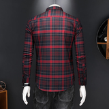 2026年男士春秋新款格子长袖衬衫时尚潮牌修身印花衬衣A0888P130，男装衬衫，电商D220