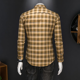 2025年男春秋季新款格子长袖衬衫时尚潮牌修身印花衬衣A9132P135，男装衬衫，电商D220