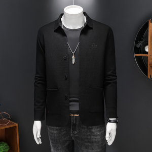 针织羊毛外套男士秋冬新款韩版修身潮流时尚翻领毛衣开衫6892P155，男装针织衫/毛衣，电商D220
