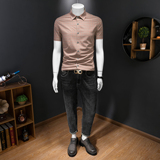 2026男士潮流新款修身格子刺绣衬衣青年短袖衬衫3636P120，男装T恤，电商D220